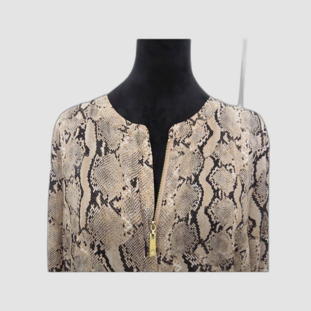 Chaus Women's Tunic Blouse 1/2 Zip Python Office Siren Tan/Black  XL EUC
